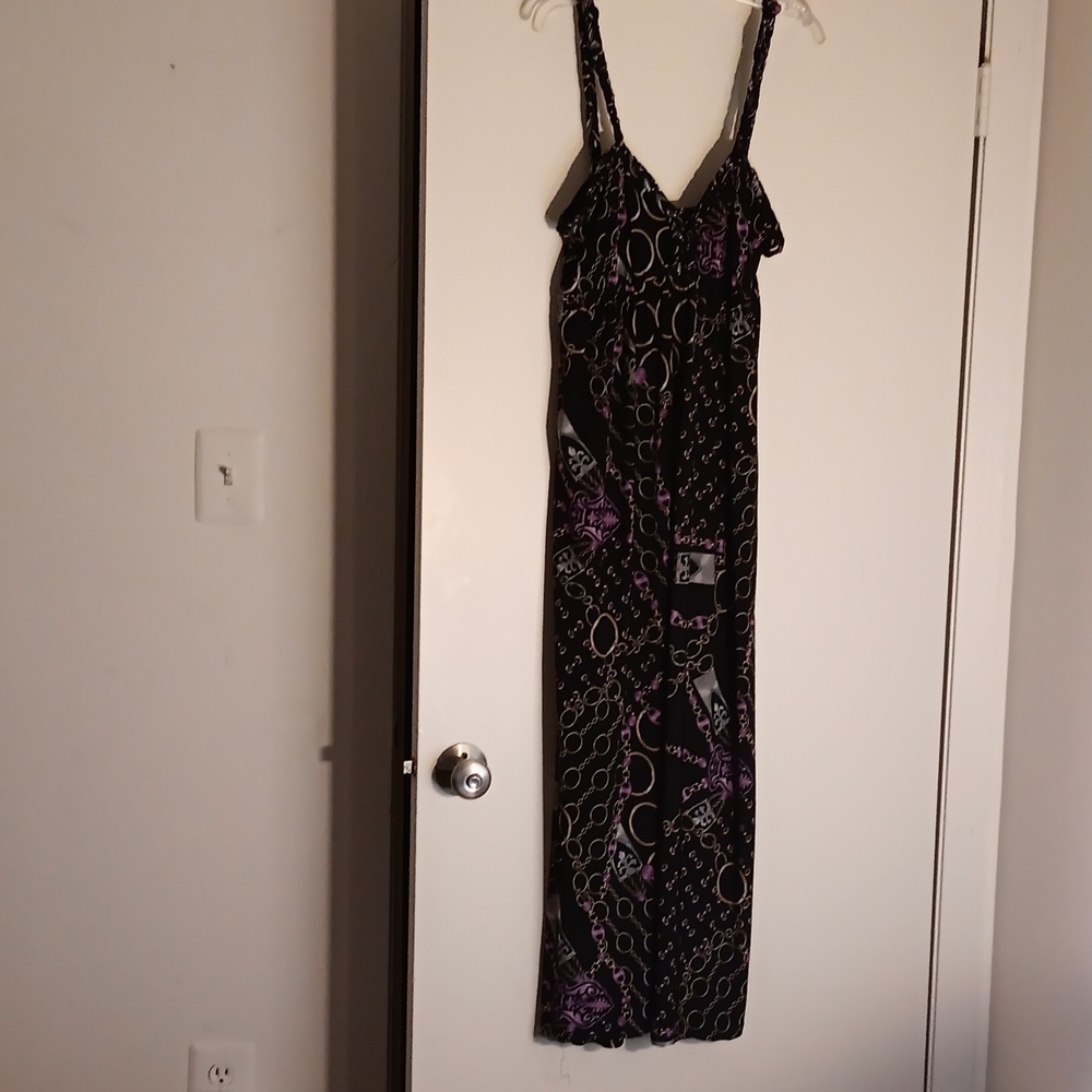 CHERRY Krave Sun dress size Large.  The dress is black, lavender, gray and tan.